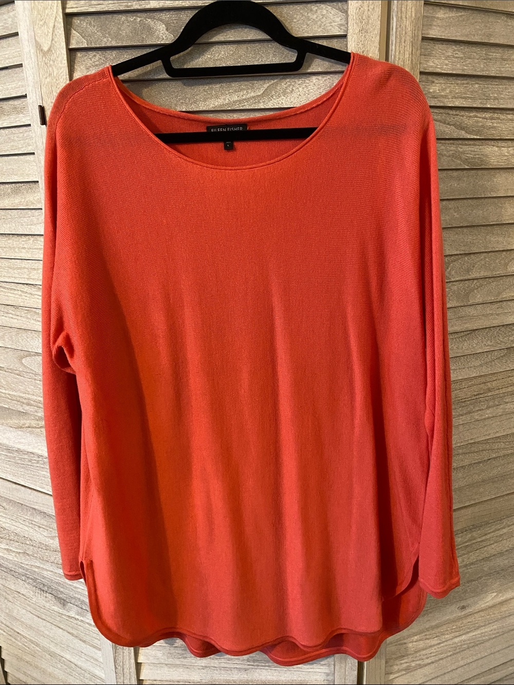 Eileen Fisher Merino Wool Coral Scoop-Neck Long Sleeve Top